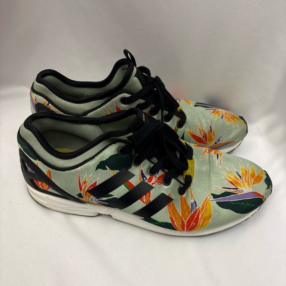 Adidas Originals Mens ZX FLUX NPS Blush Green Floral All Over Print Sneaker 10 - Picture 1 of 16